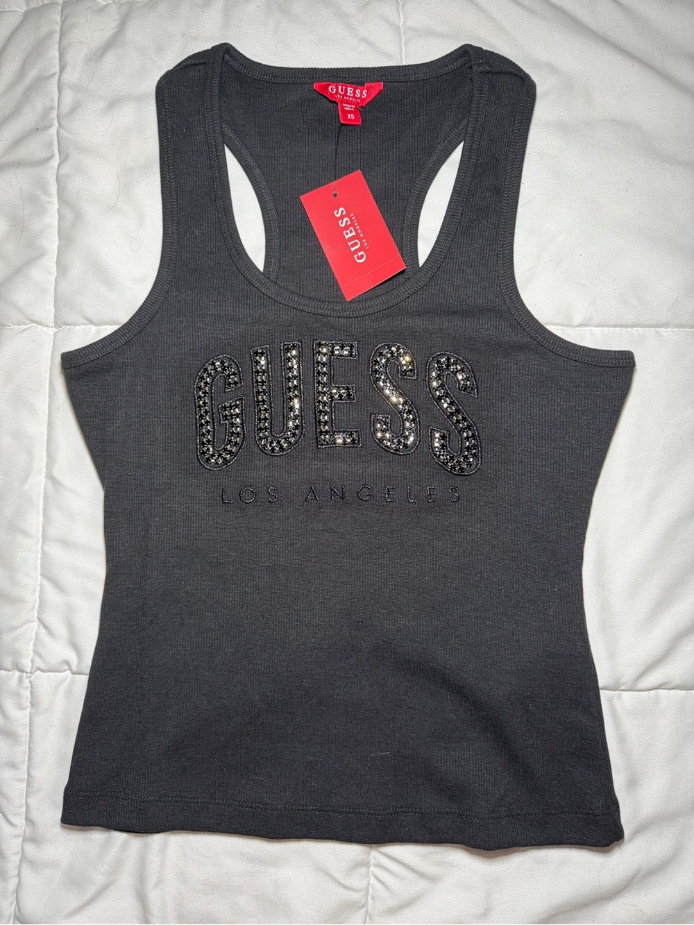 Guess Dark Gray Embellished Logo Racerback Tank